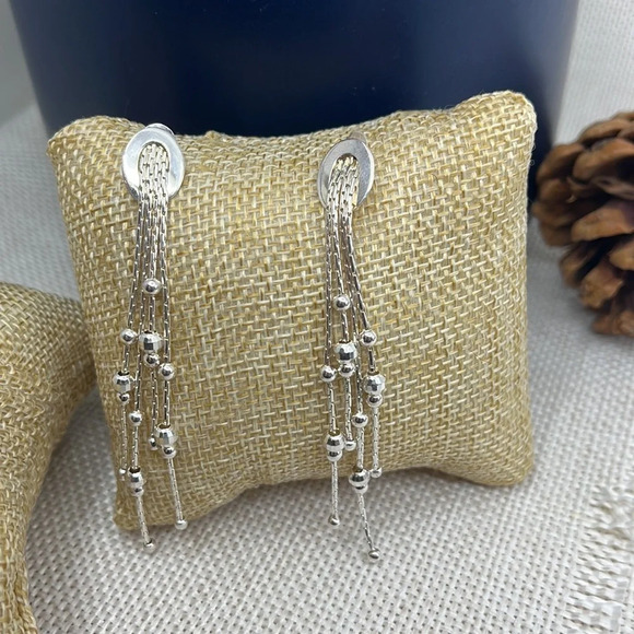 ATI Thailand Vintage 925 Sterling Silver Beaded Feather Tassel Earrings - Picture 2 of 9